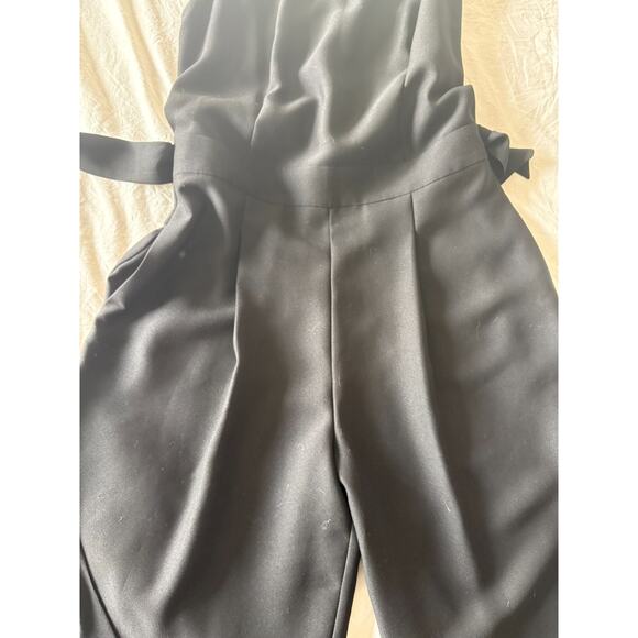 Banana Republic Black Crepe Halter Top Jumpsuit Super Wide Legs Pockets 0 - Picture 10 of 10